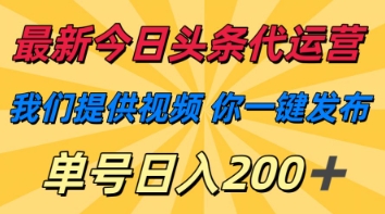 最新今日头条代运营，我们提供视频，你一键发布，单号日入200+【揭秘】-KK网创站