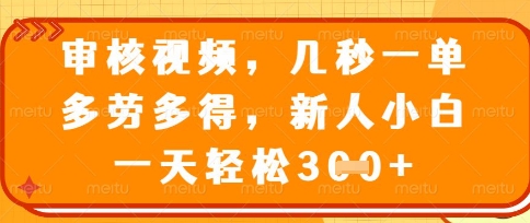 最新审核视频，几秒一单，多劳多得，新人小白一天轻松3张【揭秘】-KK网创站