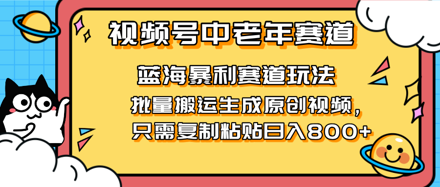 （14314期）2025视频号中老年短视频蓝海暴利风口！复制粘贴搬运视频单日赚800+，无...-KK网创站