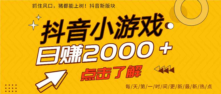 （14319期）抖音小游戏，最新风口项目，亲测单游戏2000+感兴趣点击了解。-KK网创站